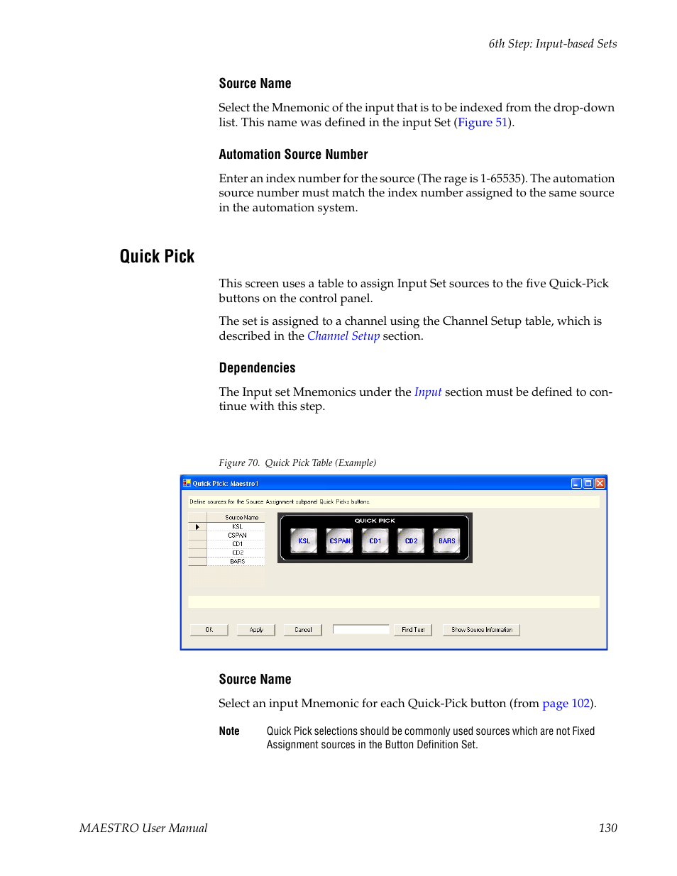 Quick pick, Table | Grass Valley Maestro Master Control v.2.4.0 User Manual | Page 134 / 455