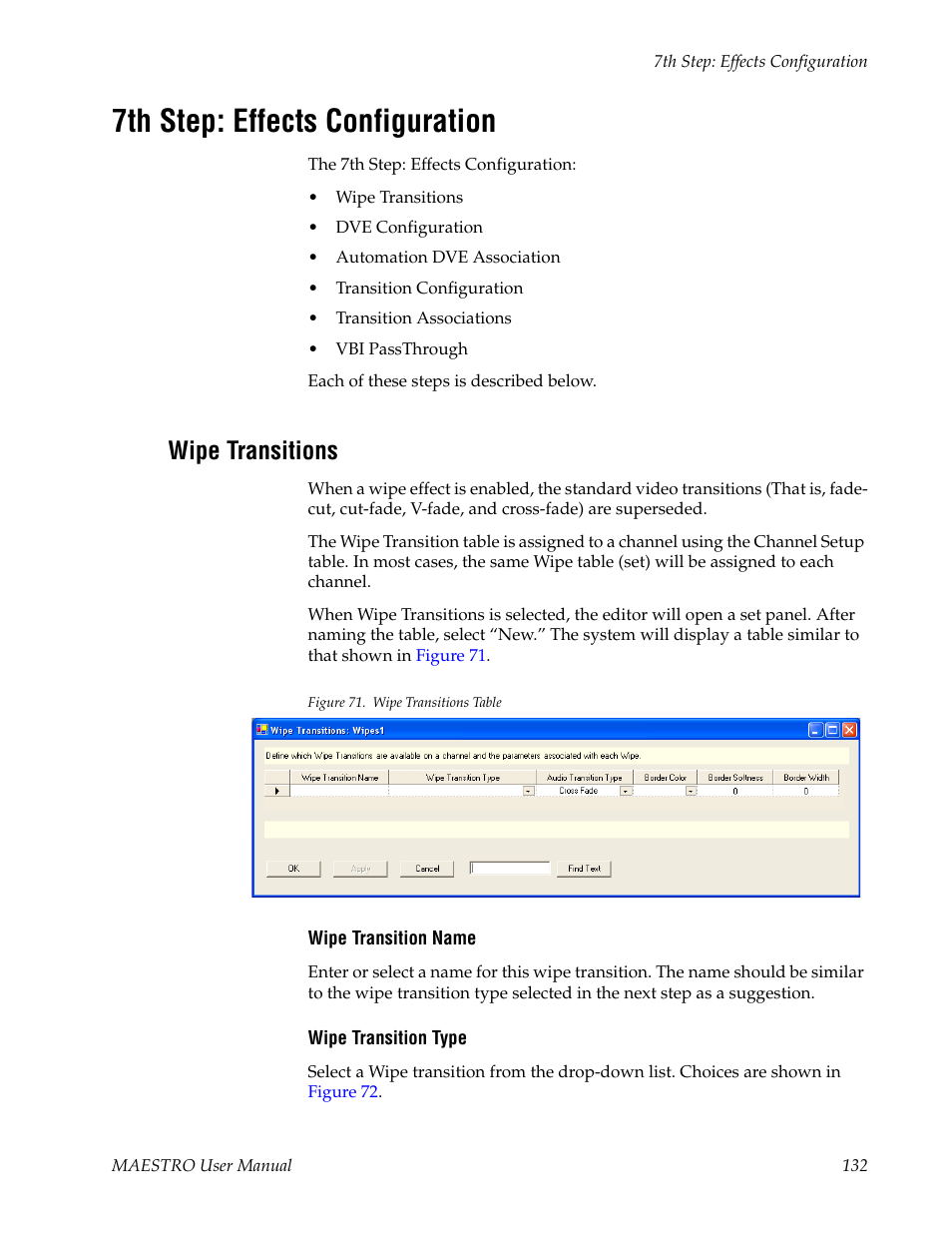 7th step: effects configuration, Wipe transitions | Grass Valley Maestro Master Control v.2.4.0 User Manual | Page 136 / 455