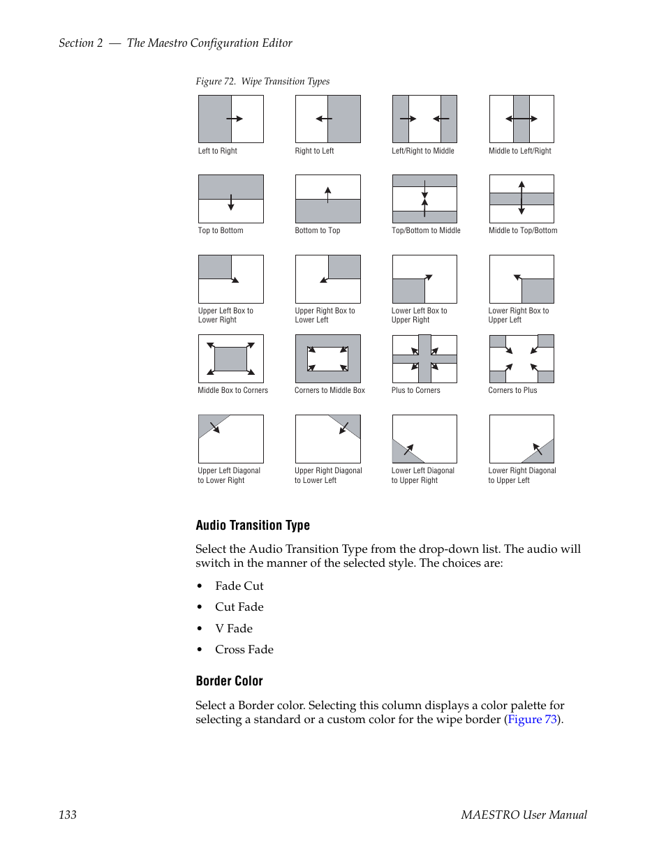 Audio transition type, Border color | Grass Valley Maestro Master Control v.2.4.0 User Manual | Page 137 / 455