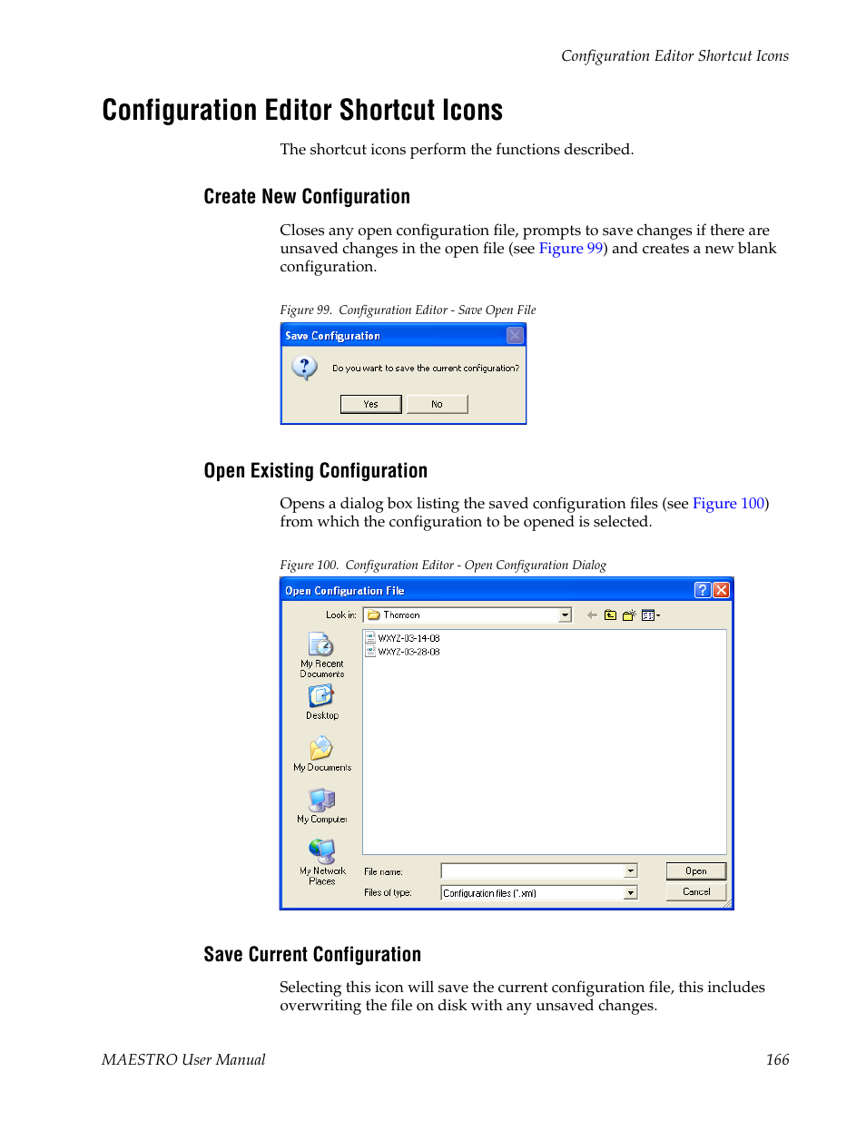 Configuration editor shortcut icons, Create new configuration, Open existing configuration | Save current configuration | Grass Valley Maestro Master Control v.2.4.0 User Manual | Page 170 / 455