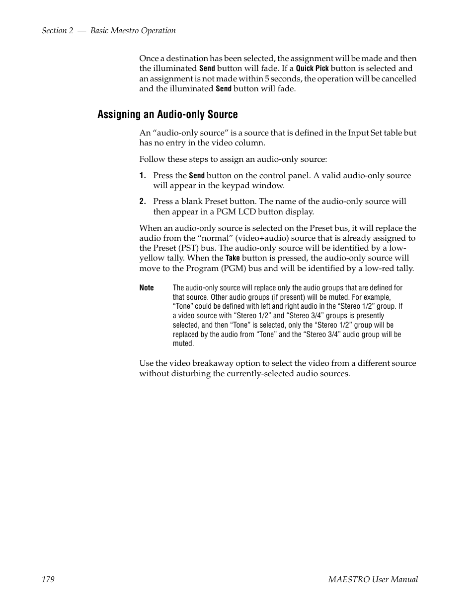 Assigning an audio-only source | Grass Valley Maestro Master Control v.2.4.0 User Manual | Page 183 / 455