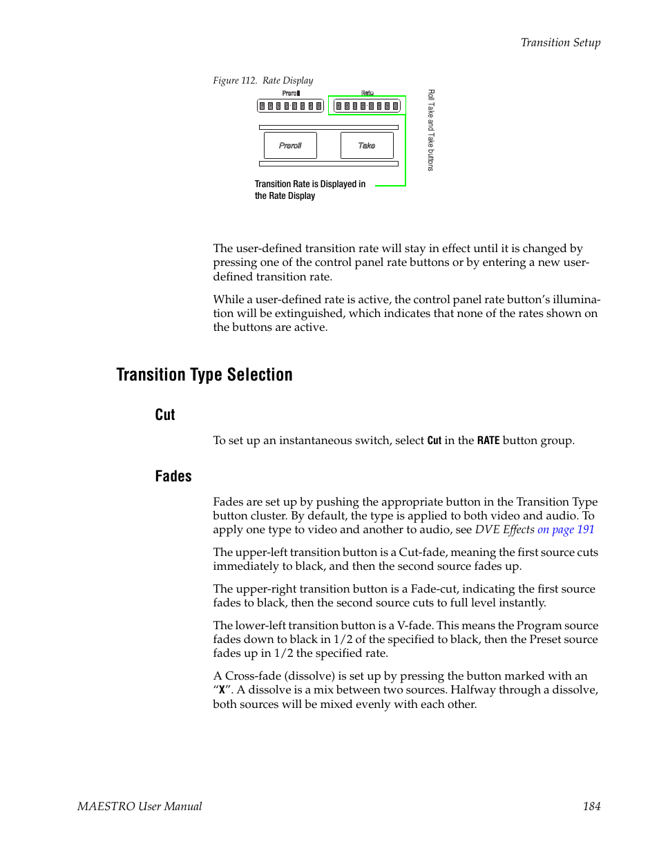 Transition type selection, Fades | Grass Valley Maestro Master Control v.2.4.0 User Manual | Page 188 / 455