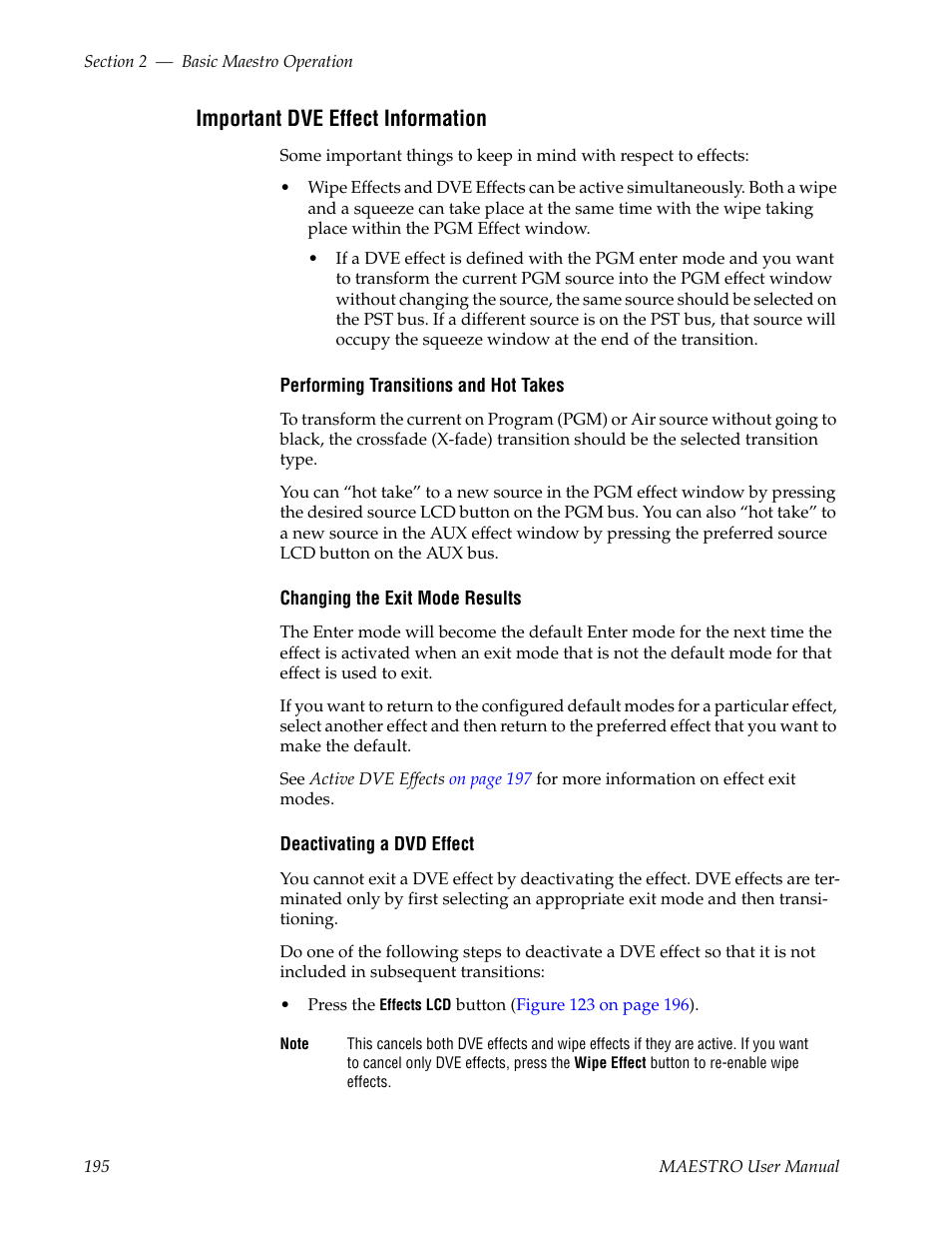 Important dve effect information | Grass Valley Maestro Master Control v.2.4.0 User Manual | Page 199 / 455