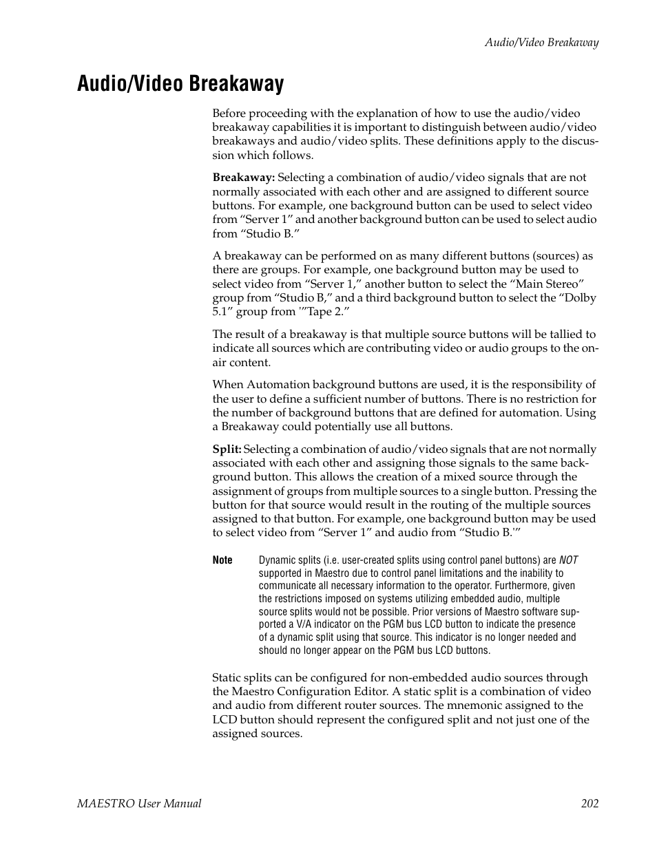 Audio/video breakaway | Grass Valley Maestro Master Control v.2.4.0 User Manual | Page 206 / 455