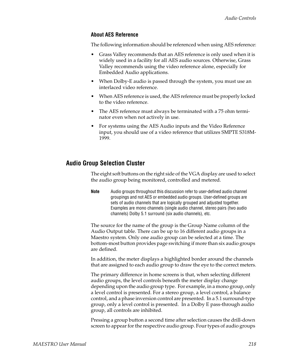 Audio group selection cluster | Grass Valley Maestro Master Control v.2.4.0 User Manual | Page 222 / 455
