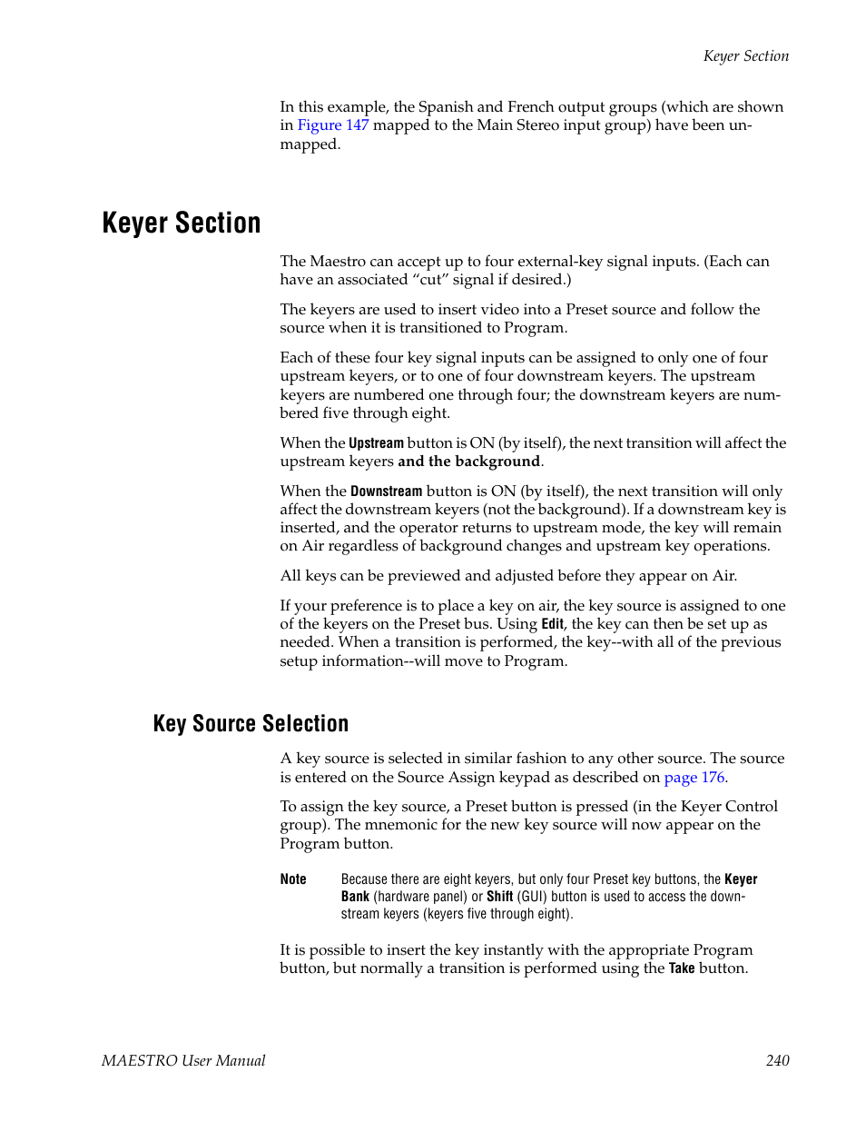 Keyer section, Key source selection | Grass Valley Maestro Master Control v.2.4.0 User Manual | Page 244 / 455