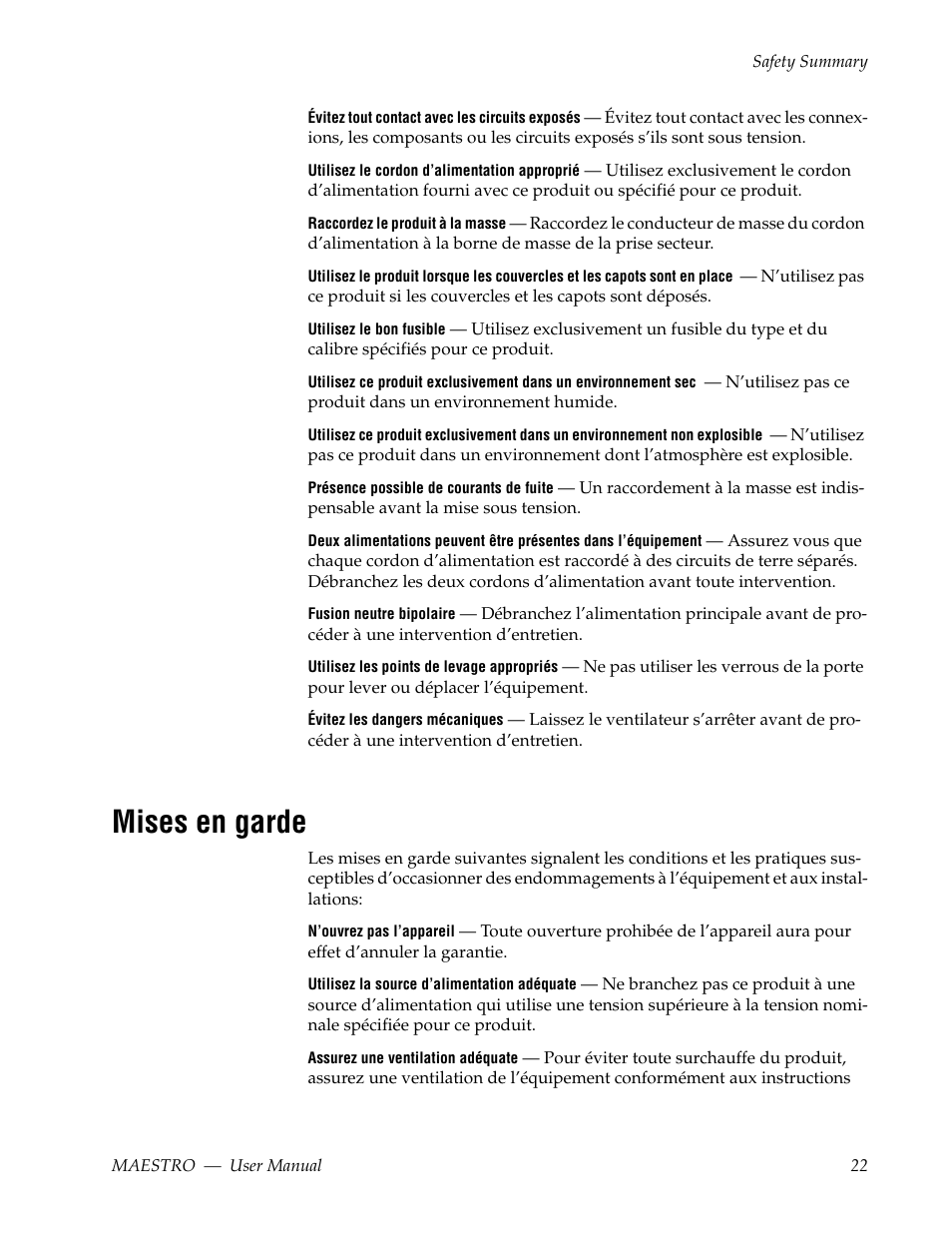 Mises en garde | Grass Valley Maestro Master Control v.2.4.0 User Manual | Page 26 / 455
