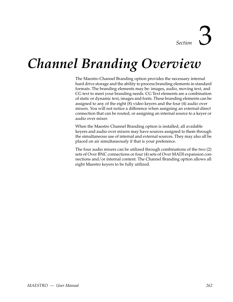 Channel branding overview, Section 3 — channel branding overview | Grass Valley Maestro Master Control v.2.4.0 User Manual | Page 266 / 455