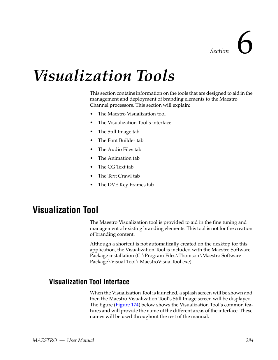 Visualization tools, Visualization tool, Visualization tool interface | Section 6 — visualization tools | Grass Valley Maestro Master Control v.2.4.0 User Manual | Page 288 / 455