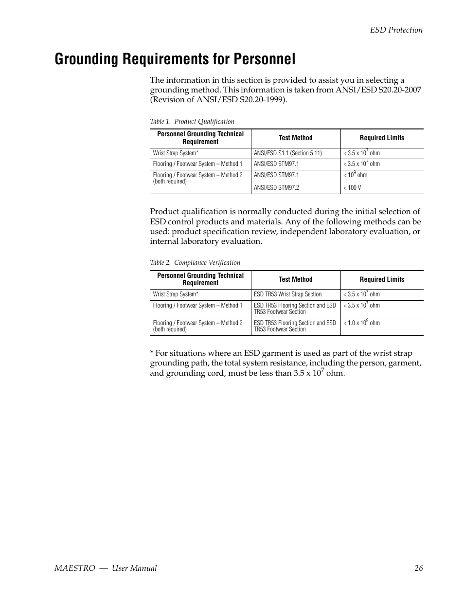 Grounding requirements for personnel, N in grounding requirements for personnel | Grass Valley Maestro Master Control v.2.4.0 User Manual | Page 30 / 455