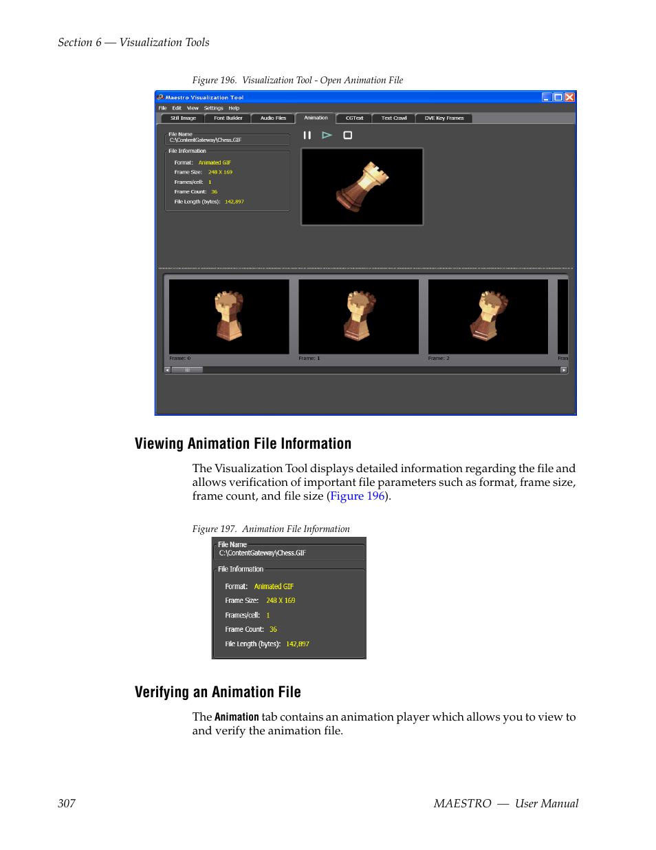 Viewing animation file information, Verifying an animation file | Grass Valley Maestro Master Control v.2.4.0 User Manual | Page 311 / 455