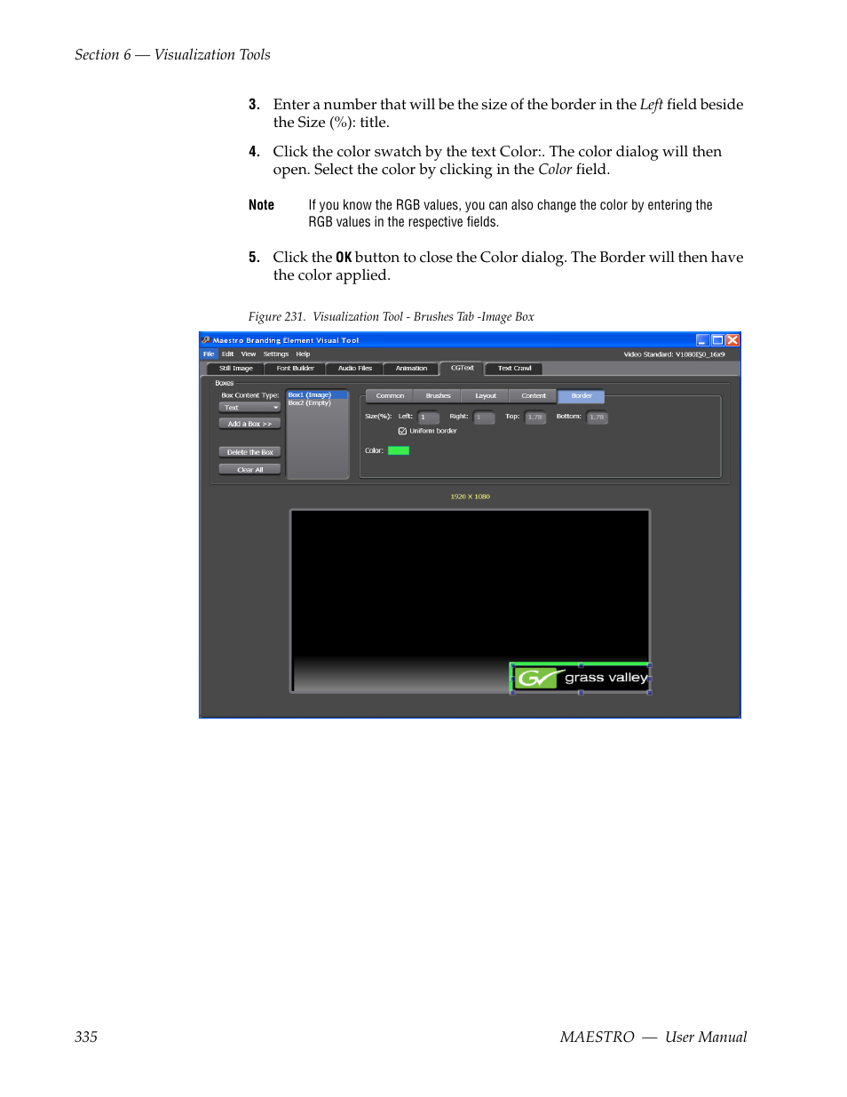 Color options, Figure 231 | Grass Valley Maestro Master Control v.2.4.0 User Manual | Page 339 / 455