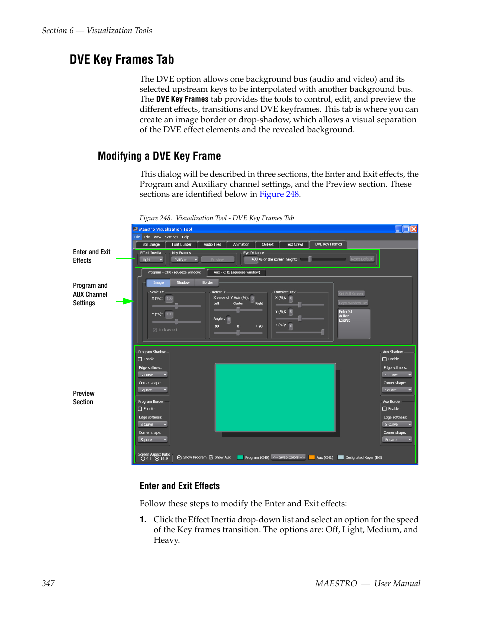 Dve key frames tab, Modifying a dve key frame | Grass Valley Maestro Master Control v.2.4.0 User Manual | Page 351 / 455