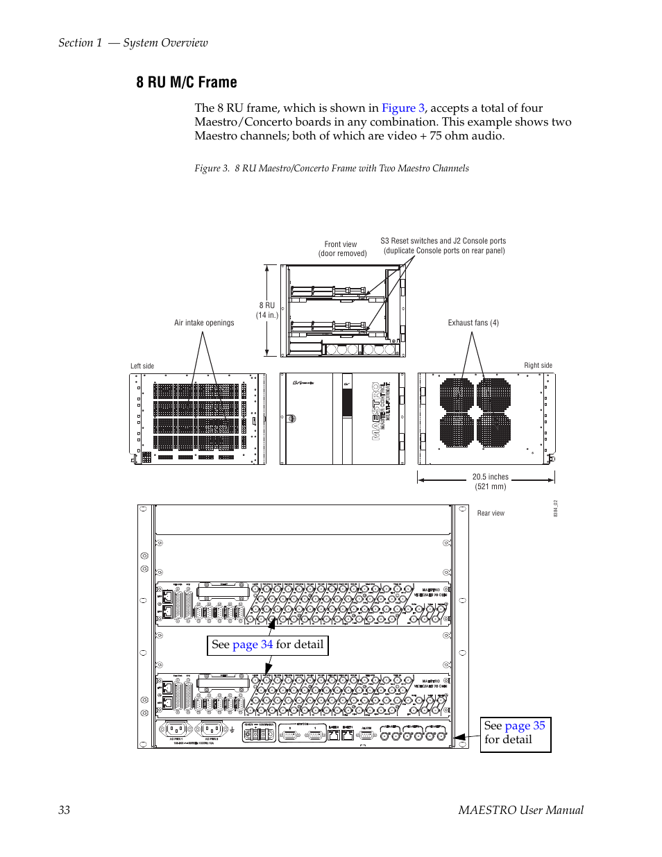 8 ru m/c frame, See page 34 for detail see page 35 for detail | Grass Valley Maestro Master Control v.2.4.0 User Manual | Page 37 / 455