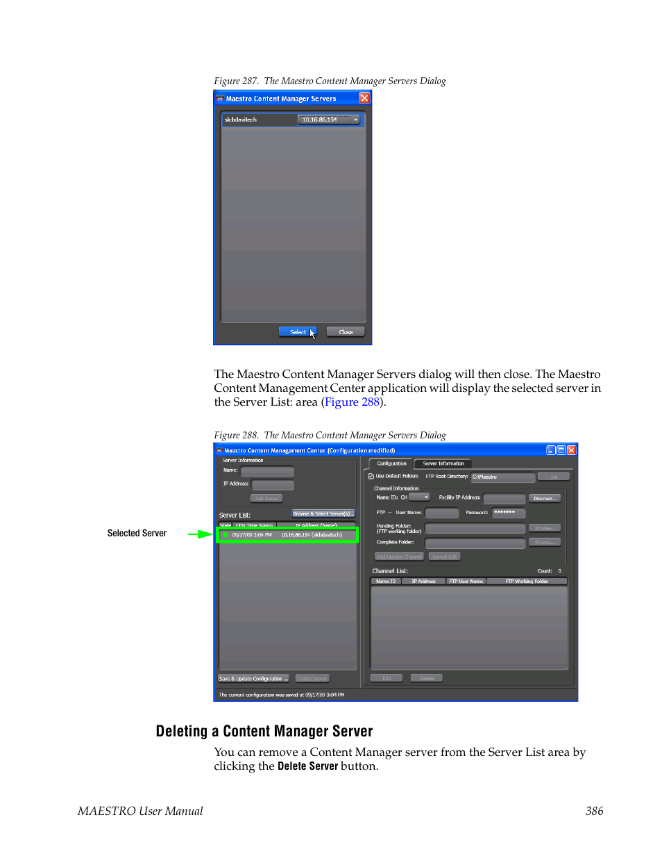 Deleting a content manager server, Figure 287 | Grass Valley Maestro Master Control v.2.4.0 User Manual | Page 390 / 455