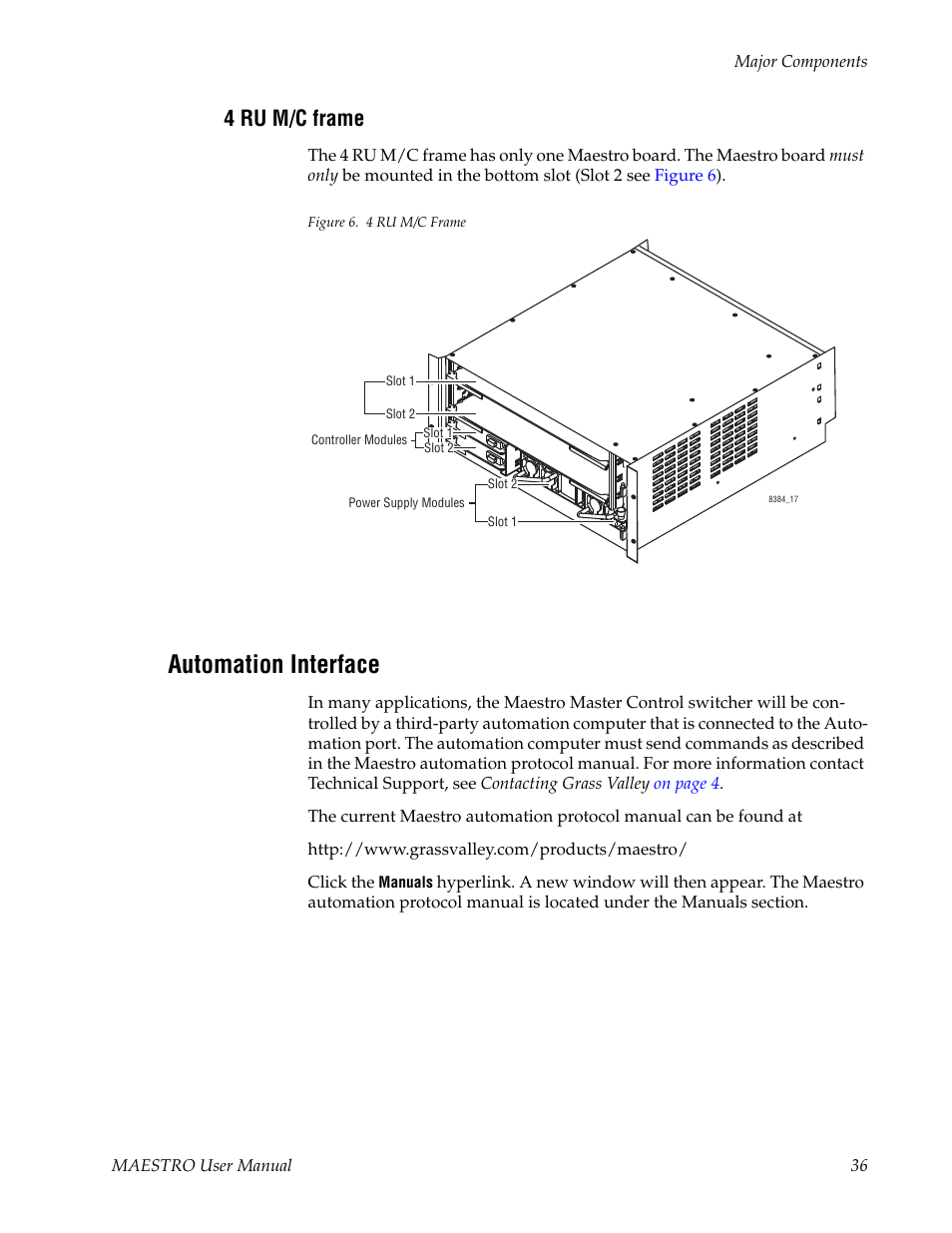 4 ru m/c frame, Automation interface | Grass Valley Maestro Master Control v.2.4.0 User Manual | Page 40 / 455