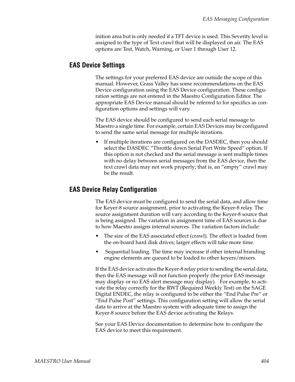 Eas device settings, Eas device relay configuration | Grass Valley Maestro Master Control v.2.4.0 User Manual | Page 408 / 455