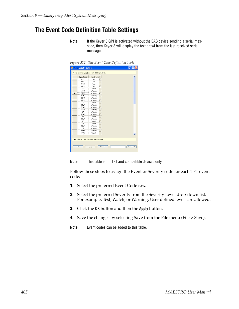 The event code definition table settings | Grass Valley Maestro Master Control v.2.4.0 User Manual | Page 409 / 455