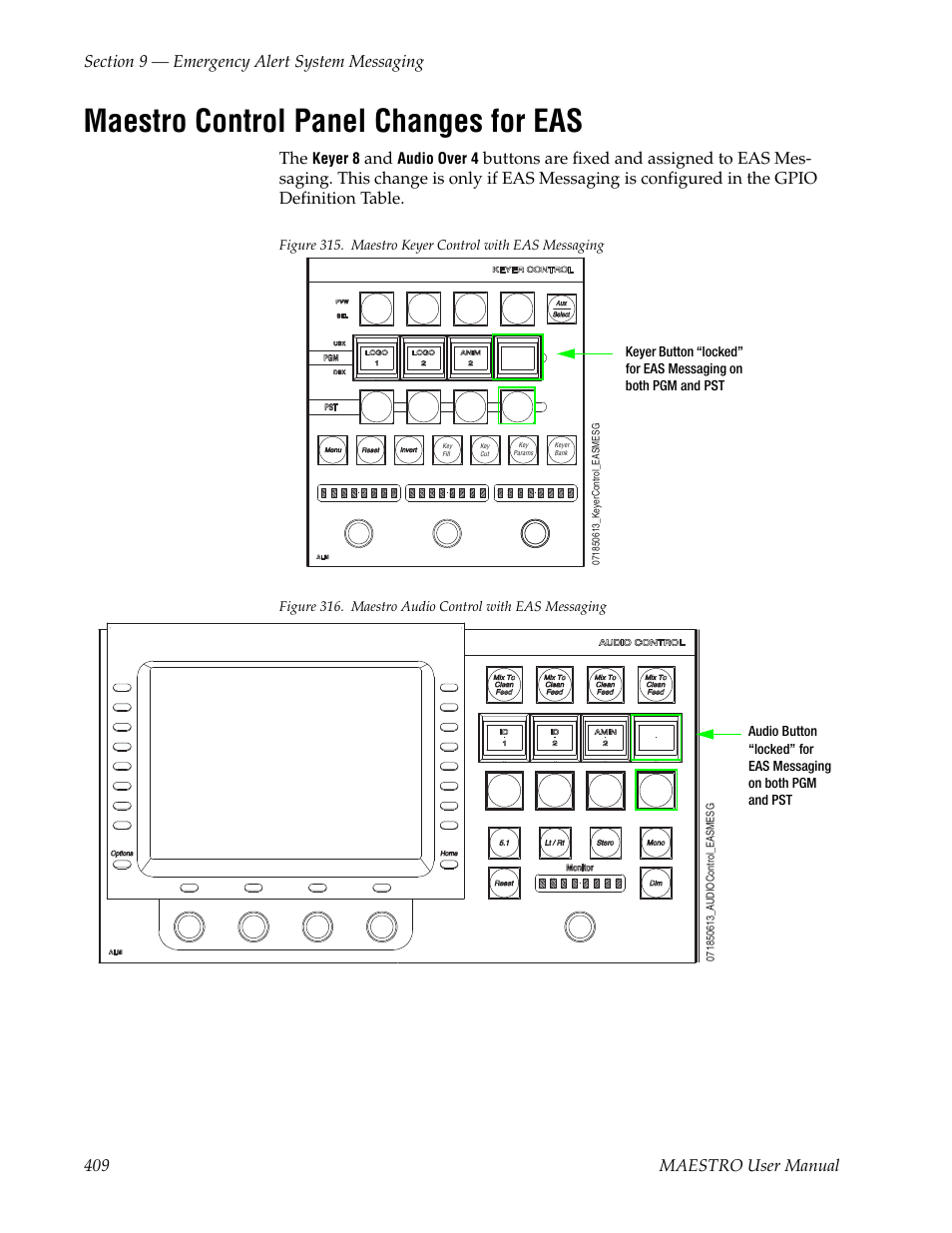 Maestro control panel changes for eas | Grass Valley Maestro Master Control v.2.4.0 User Manual | Page 413 / 455