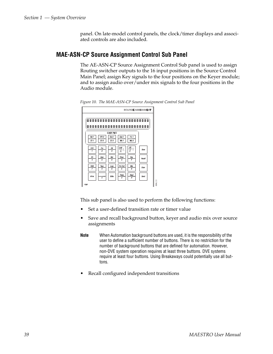 Mae-asn-cp source assignment control sub panel | Grass Valley Maestro Master Control v.2.4.0 User Manual | Page 43 / 455