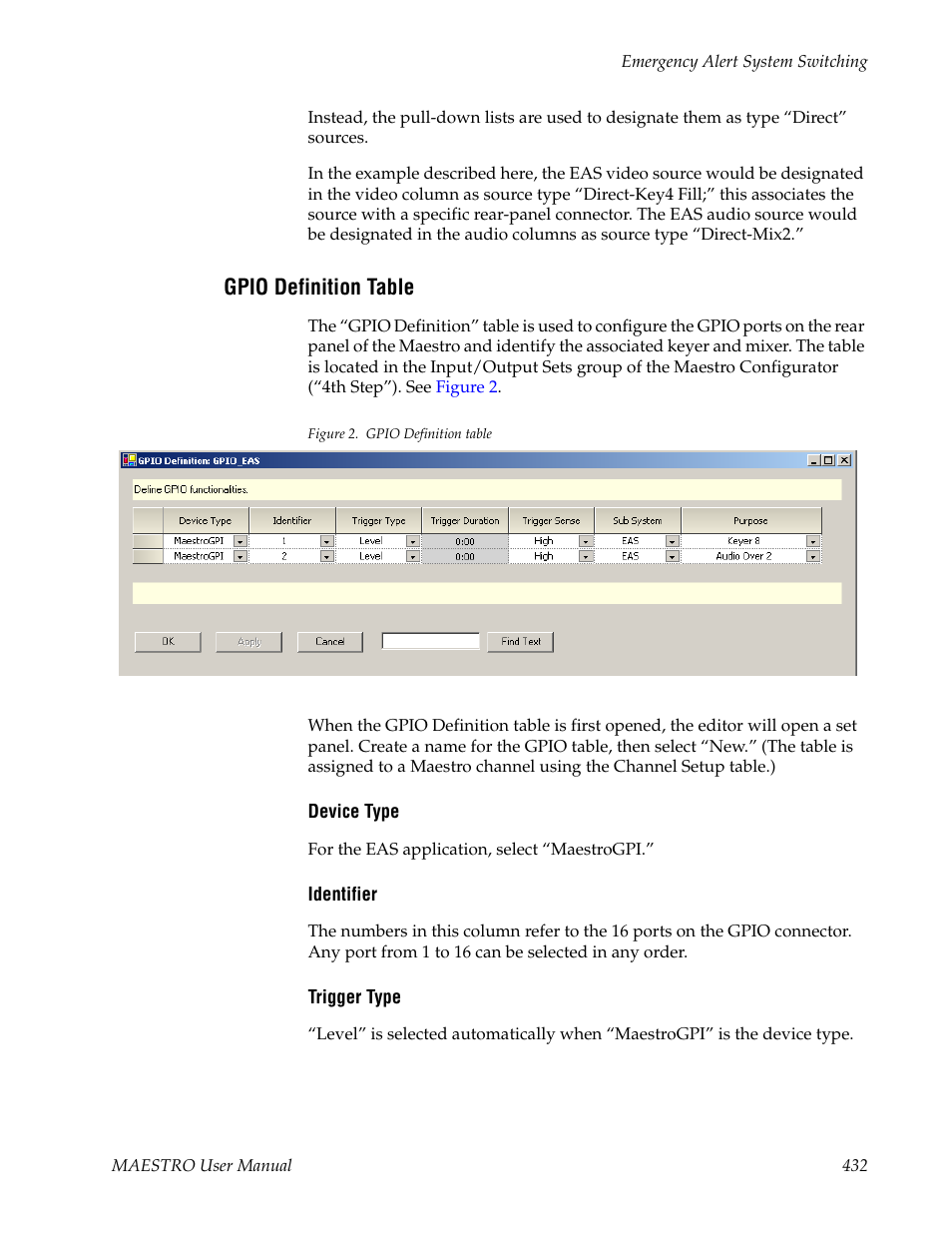 Gpio definition table | Grass Valley Maestro Master Control v.2.4.0 User Manual | Page 436 / 455