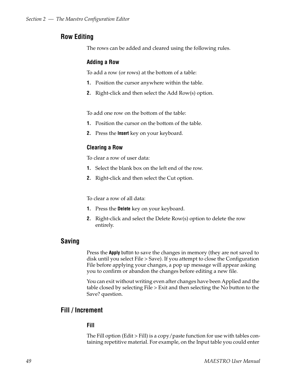 Row editing, Saving, Fill / increment | Grass Valley Maestro Master Control v.2.4.0 User Manual | Page 53 / 455