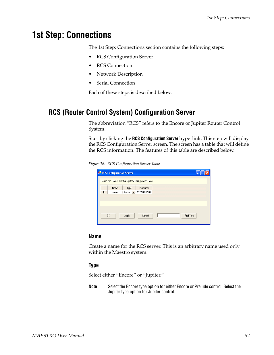 1st step: connections, Rcs (router control system) configuration server | Grass Valley Maestro Master Control v.2.4.0 User Manual | Page 56 / 455