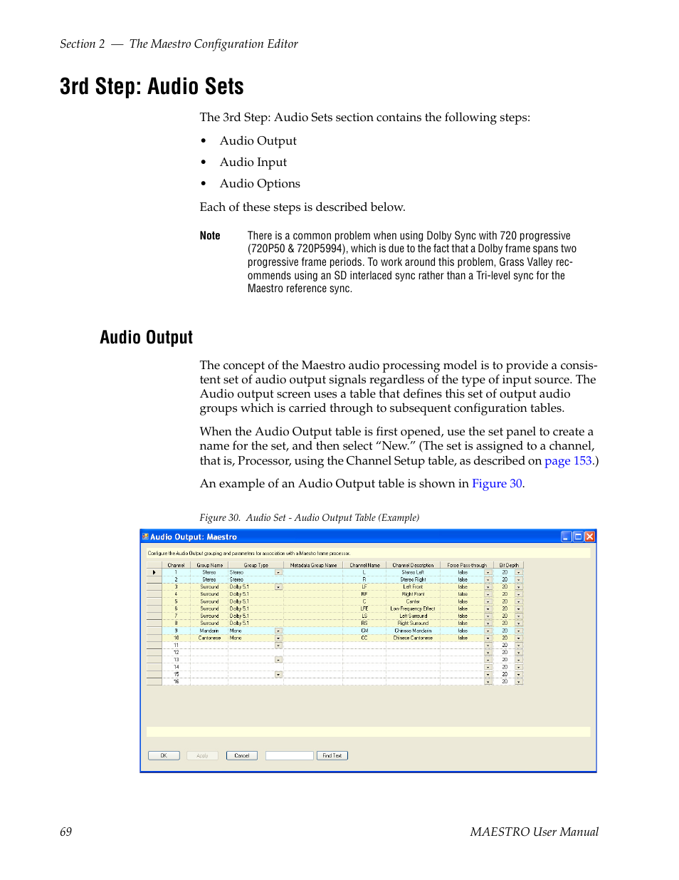 3rd step: audio sets, Audio output | Grass Valley Maestro Master Control v.2.4.0 User Manual | Page 73 / 455
