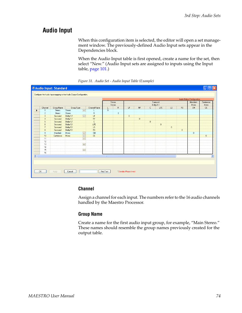 Audio input, Figure 31 | Grass Valley Maestro Master Control v.2.4.0 User Manual | Page 78 / 455