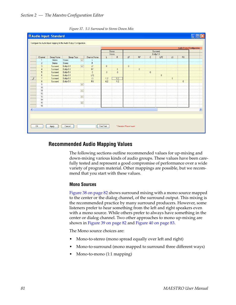 Recommended audio mapping values | Grass Valley Maestro Master Control v.2.4.0 User Manual | Page 85 / 455