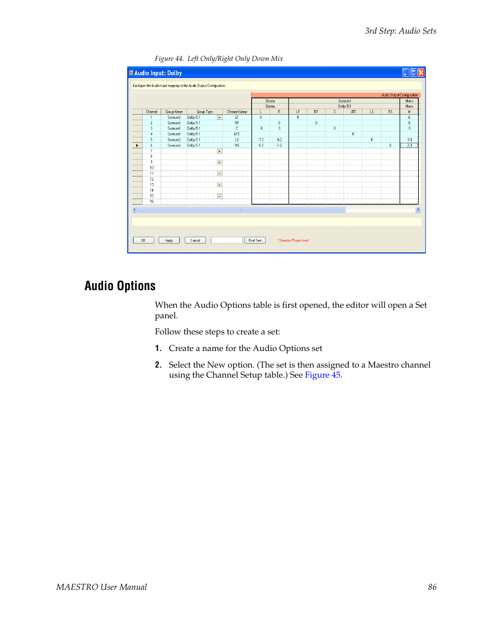 Audio options, Figure 44 | Grass Valley Maestro Master Control v.2.4.0 User Manual | Page 90 / 455