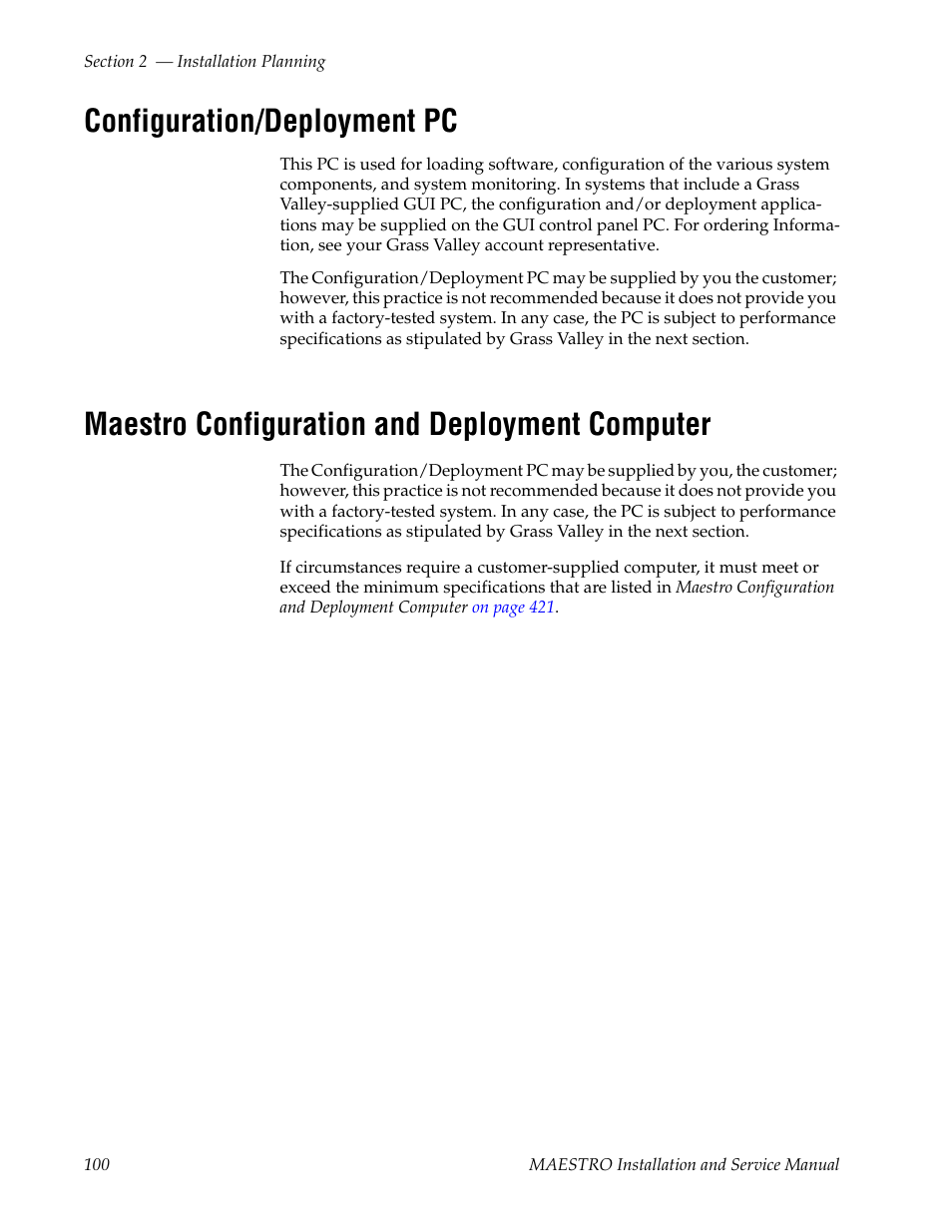 Configuration/deployment pc, Maestro configuration and deployment computer | Grass Valley Maestro Master Control Installation v.2.4.0 User Manual | Page 100 / 428