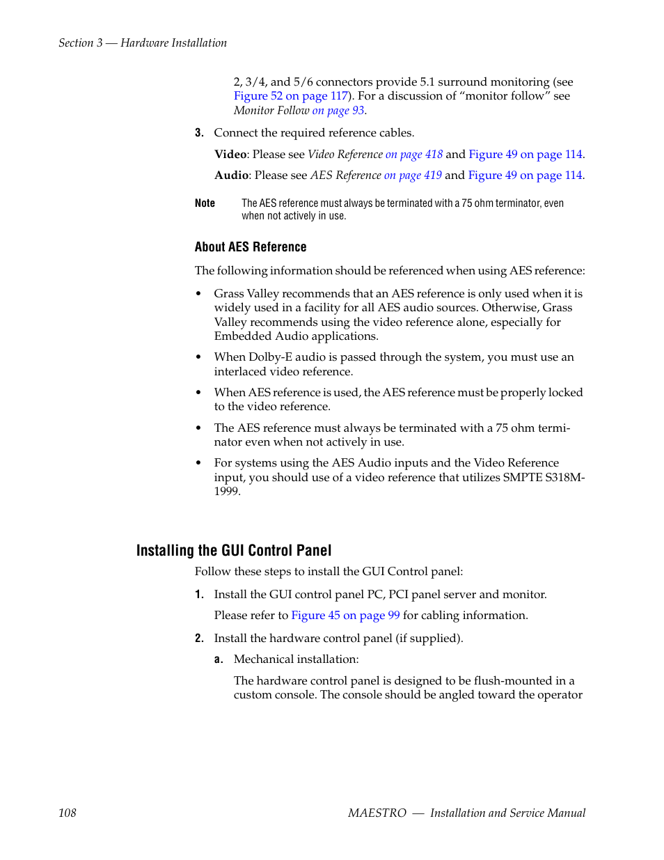 Installing the gui control panel | Grass Valley Maestro Master Control Installation v.2.4.0 User Manual | Page 108 / 428