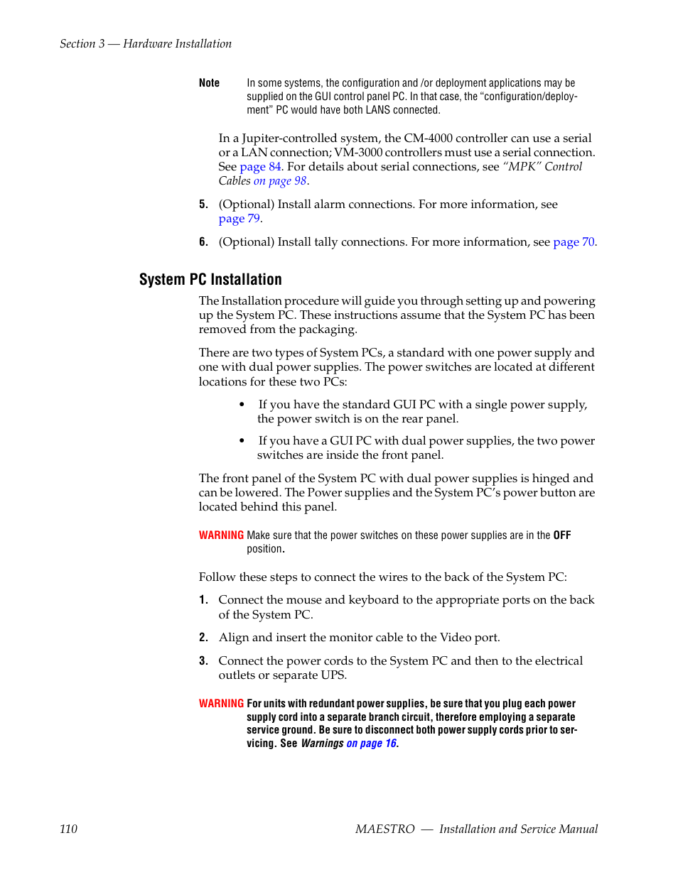System pc installation | Grass Valley Maestro Master Control Installation v.2.4.0 User Manual | Page 110 / 428
