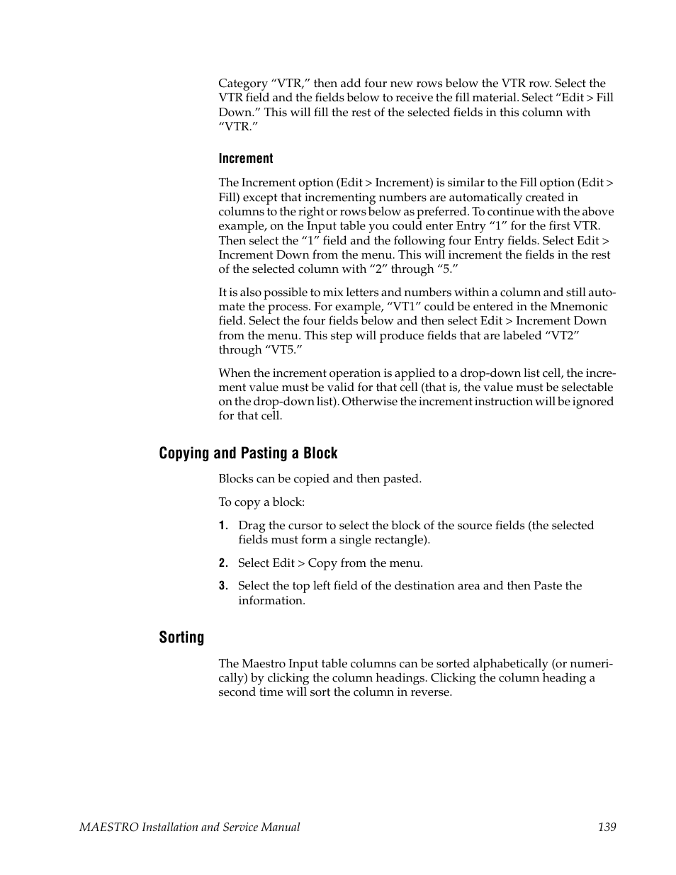 Copying and pasting a block, Sorting | Grass Valley Maestro Master Control Installation v.2.4.0 User Manual | Page 139 / 428