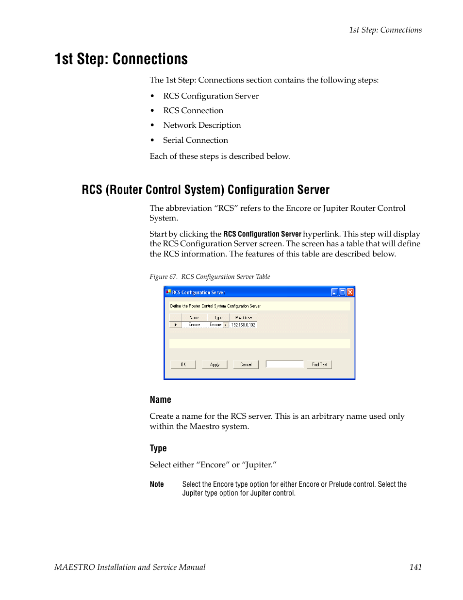 1st step: connections, Rcs (router control system) configuration server | Grass Valley Maestro Master Control Installation v.2.4.0 User Manual | Page 141 / 428