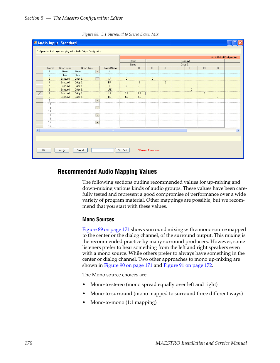 Recommended audio mapping values | Grass Valley Maestro Master Control Installation v.2.4.0 User Manual | Page 170 / 428