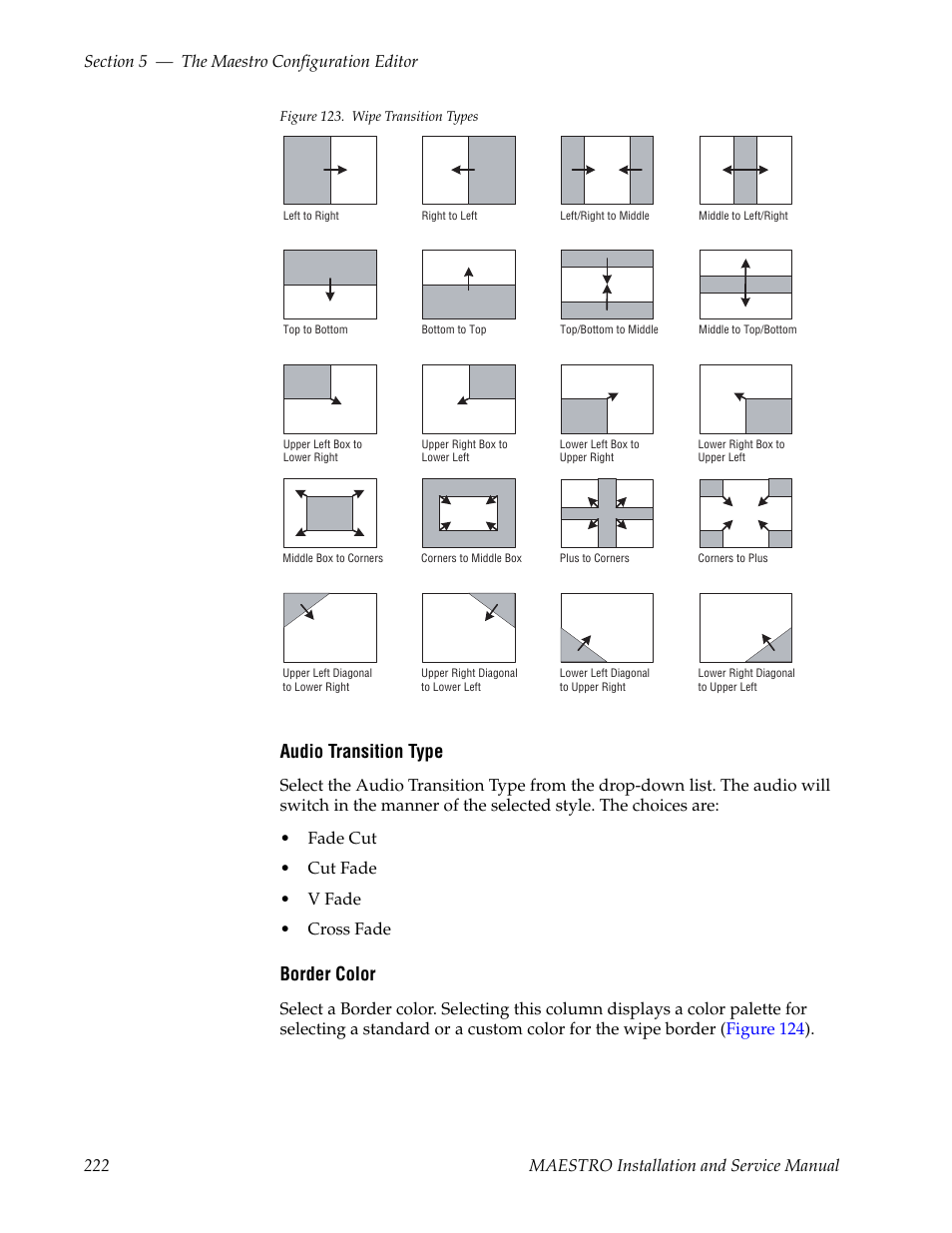 Figure 123, Audio transition type, Border color | Grass Valley Maestro Master Control Installation v.2.4.0 User Manual | Page 222 / 428
