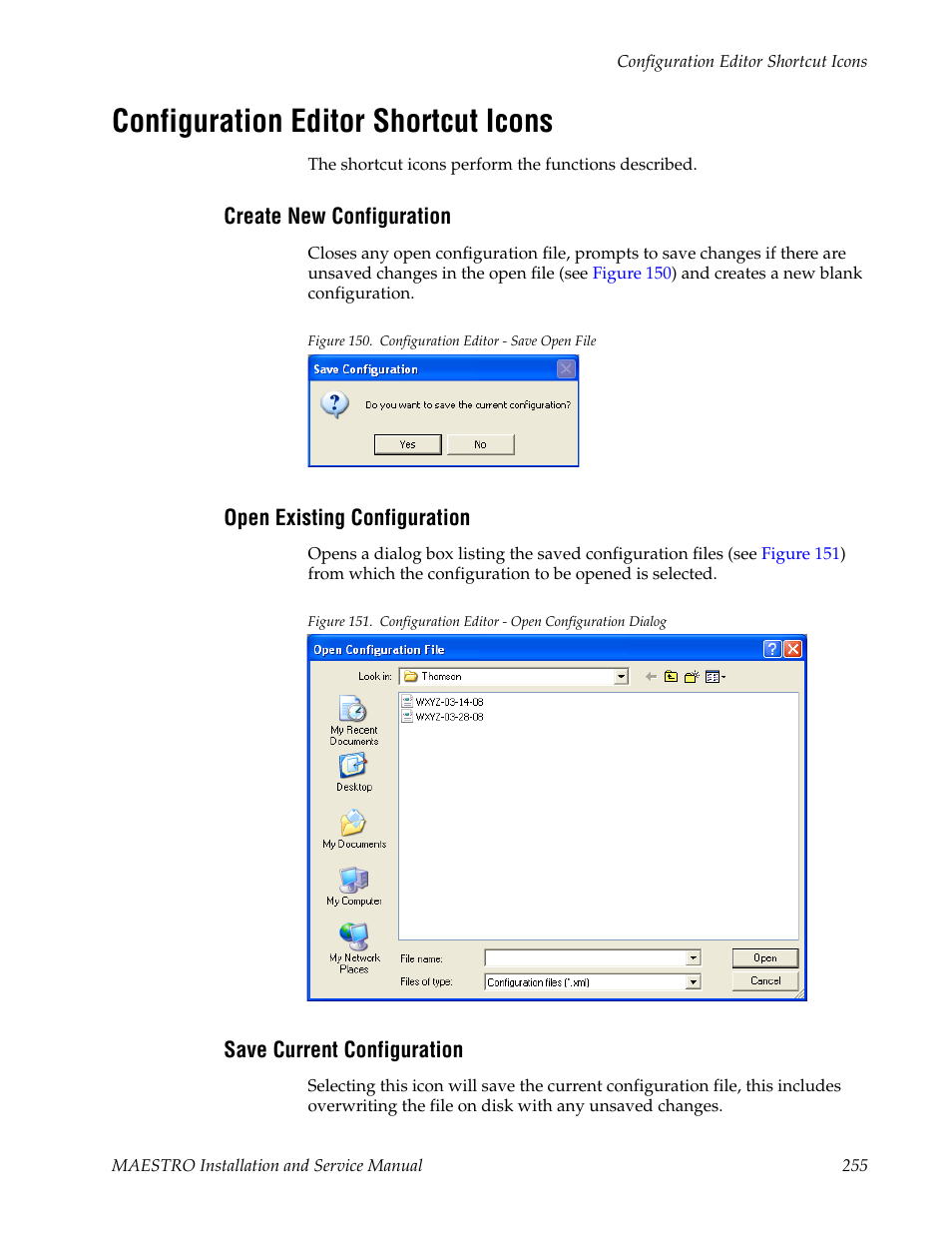 Configuration editor shortcut icons, Create new configuration, Open existing configuration | Save current configuration | Grass Valley Maestro Master Control Installation v.2.4.0 User Manual | Page 255 / 428