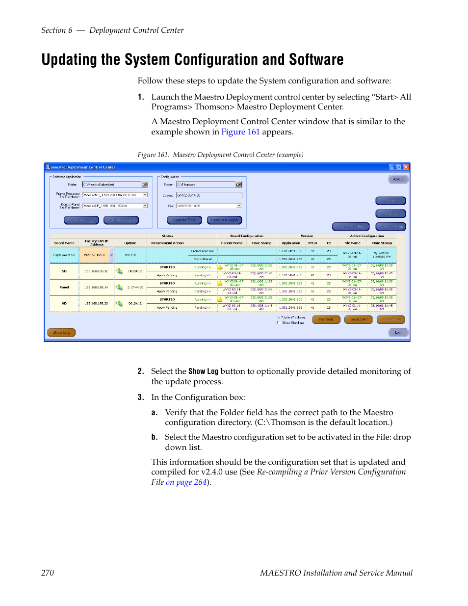 Updating the system configuration and software | Grass Valley Maestro Master Control Installation v.2.4.0 User Manual | Page 270 / 428