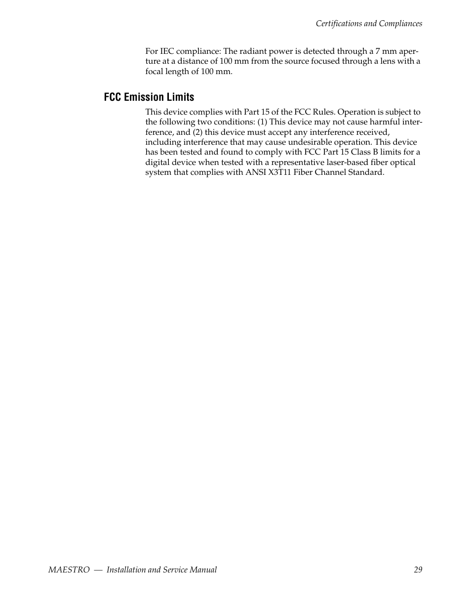 Fcc emission limits | Grass Valley Maestro Master Control Installation v.2.4.0 User Manual | Page 29 / 428