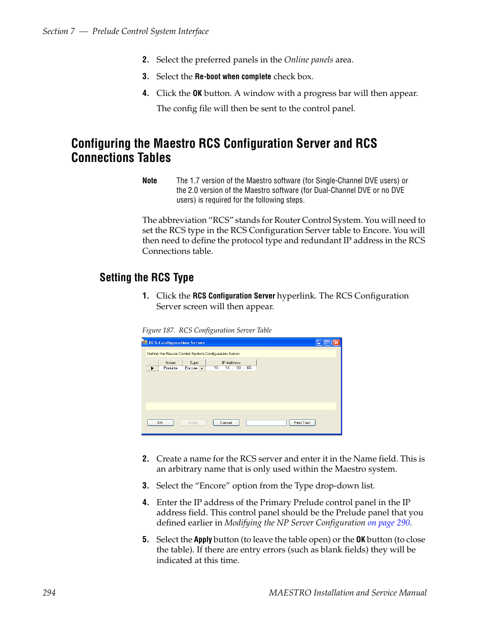 Setting the rcs type | Grass Valley Maestro Master Control Installation v.2.4.0 User Manual | Page 294 / 428