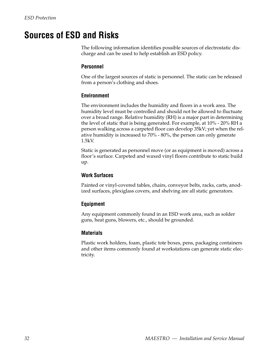 Sources of esd and risks | Grass Valley Maestro Master Control Installation v.2.4.0 User Manual | Page 32 / 428