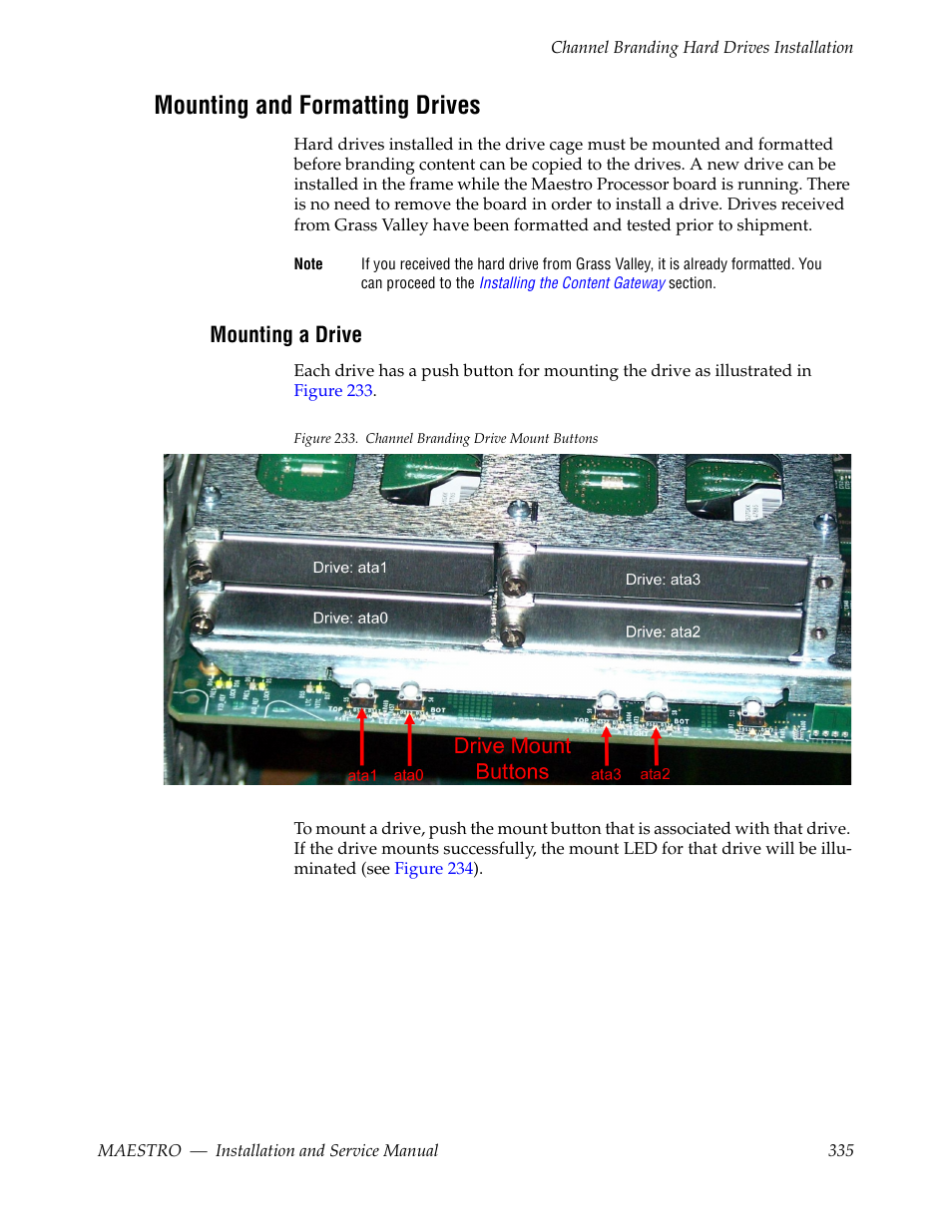 Mounting and formatting drives, Mounting a drive | Grass Valley Maestro Master Control Installation v.2.4.0 User Manual | Page 335 / 428