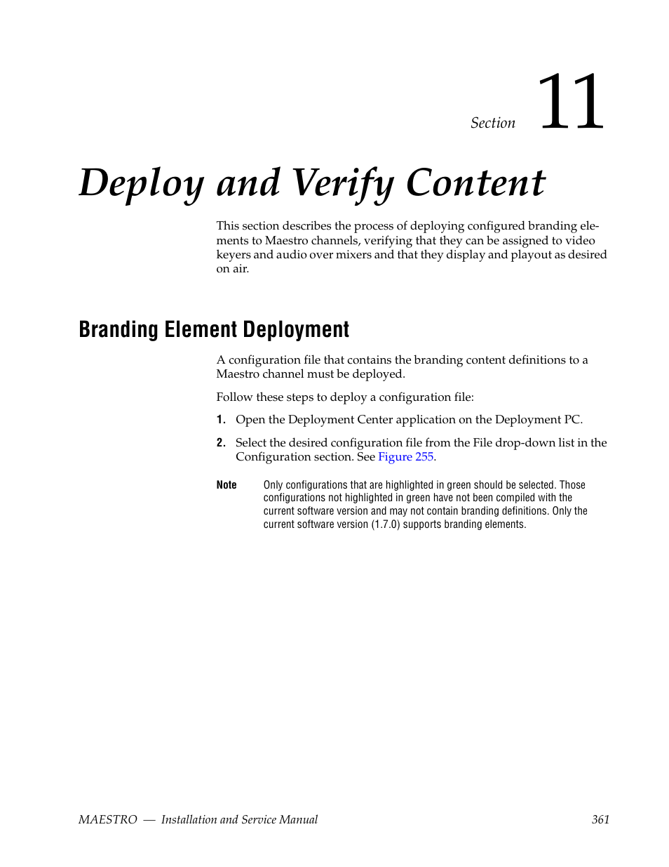 Deploy and verify content, Branding element deployment, Section 11 — deploy and verify content | D to section 11-deploy and verify content | Grass Valley Maestro Master Control Installation v.2.4.0 User Manual | Page 361 / 428