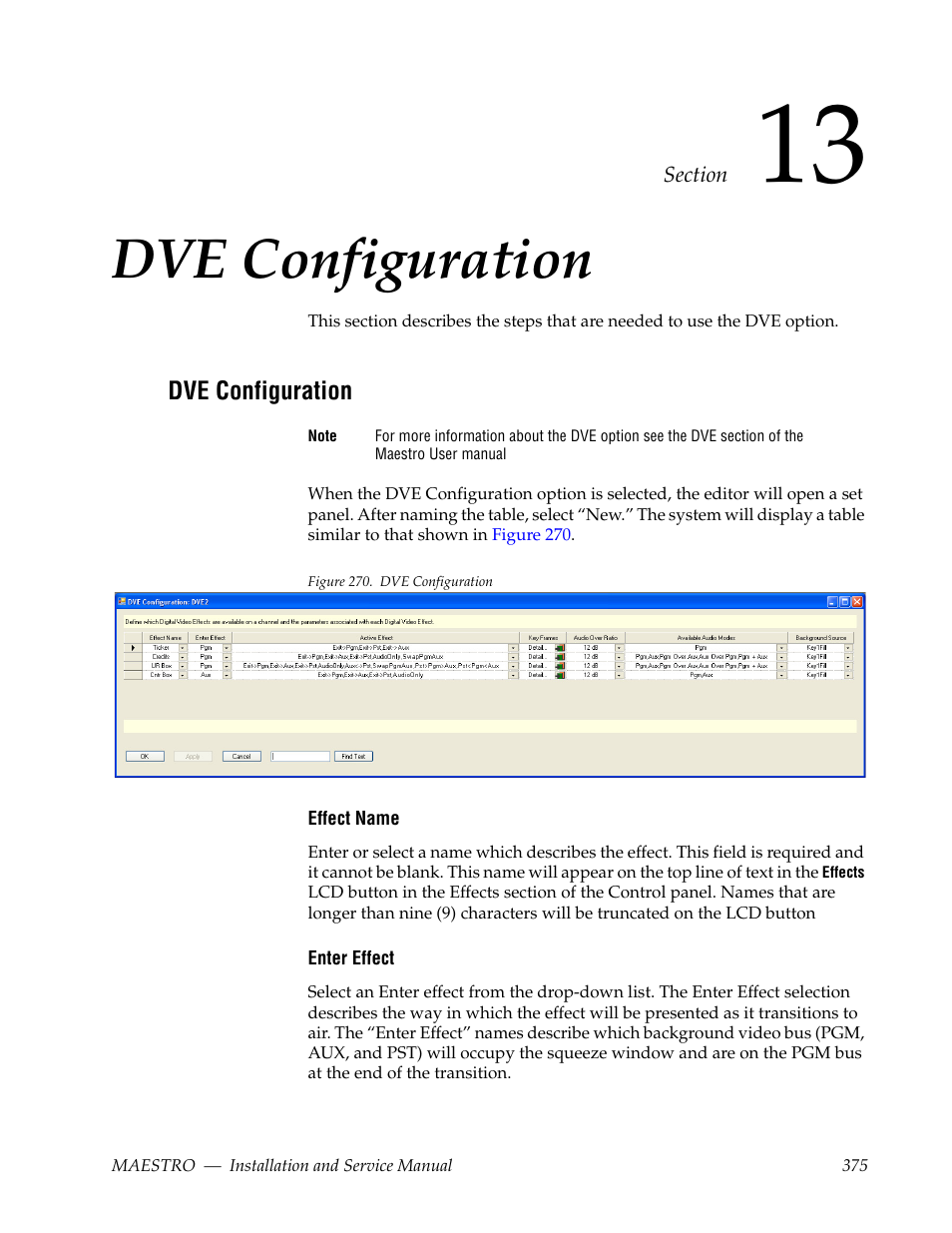 Dve configuration, Section 13 — dve configuration | Grass Valley Maestro Master Control Installation v.2.4.0 User Manual | Page 375 / 428