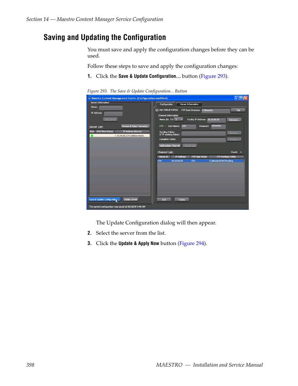 Saving and updating the configuration | Grass Valley Maestro Master Control Installation v.2.4.0 User Manual | Page 398 / 428