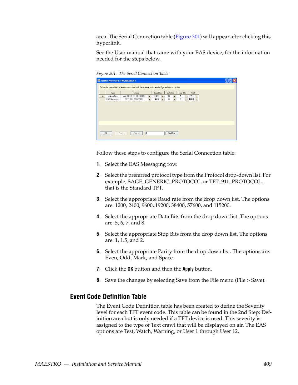 Event code definition table | Grass Valley Maestro Master Control Installation v.2.4.0 User Manual | Page 409 / 428