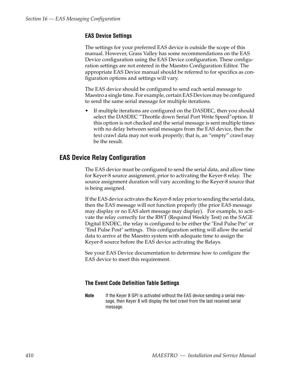 Eas device relay configuration | Grass Valley Maestro Master Control Installation v.2.4.0 User Manual | Page 410 / 428