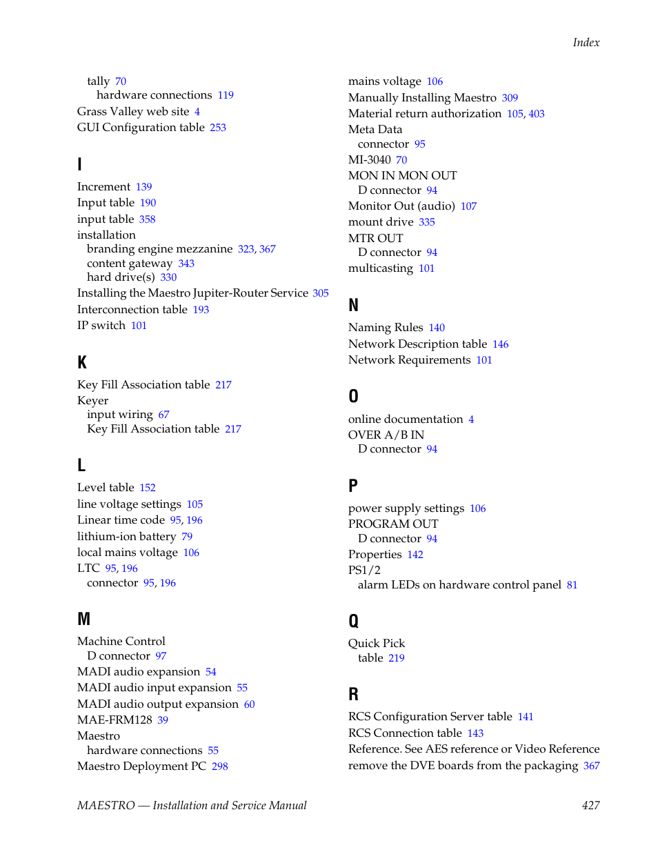 Grass Valley Maestro Master Control Installation v.2.4.0 User Manual | Page 427 / 428